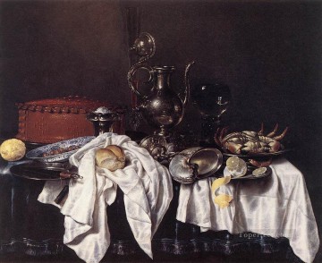 willem coenraetsz coymans Painting - Still Life With Pie Silver Ewer And Crab Willem Claeszoon Heda
